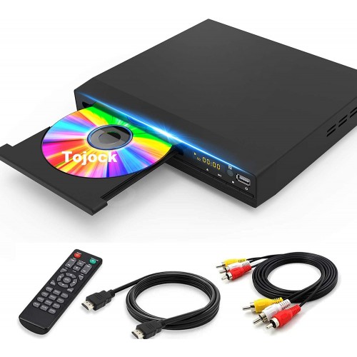 Tojock DVD Player with HDMI AV Output, DVD Player for TV, Contain HD with Coaxial Output/HDMI AV Cable/Remote Control/USB Input, Region Free Home DVD Players