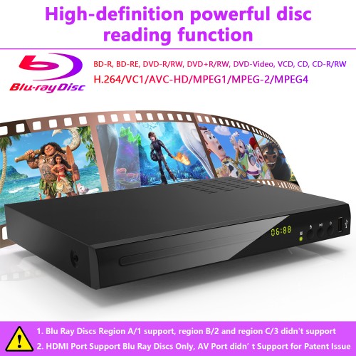 2021 New Blu-Ray Disc Player, HD Blu-Ray DVD Player, 1080P CD DVD Player, DVD  Player for TV with PAL NTSC System, Coaxial, HDMI AV Cables, Supports 2.0  USB Flash Drive and HDD