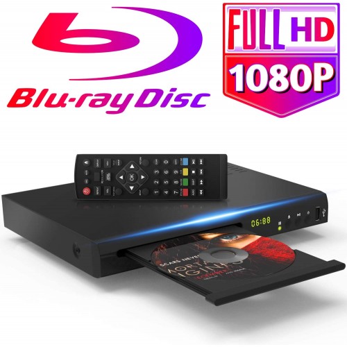 Blu-Ray DVD Player for TV, HD 1080P Players with HDMI/AV/Coaxial/USB Ports,  Supports All DVDs and Region A/1 Blue Ray, Built-in PAL/NTSC System